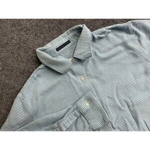Portuguese Flannel Shirt Men Medium Blue White Houndstooth Cotton Outdoors